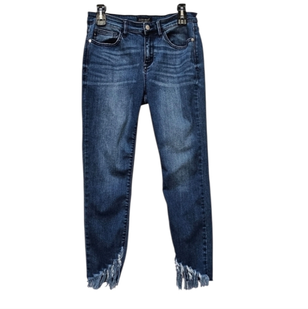 Judy Blue Skinny Fit Raw Edge Fringe Hem Blue Denim Jeans Size 9/29